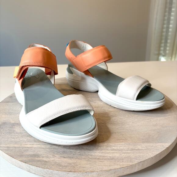 Sorel Explorer Blitz White Apricot Blue Leather Platform Sandals Women's Sz 11 - Picture 3 of 11